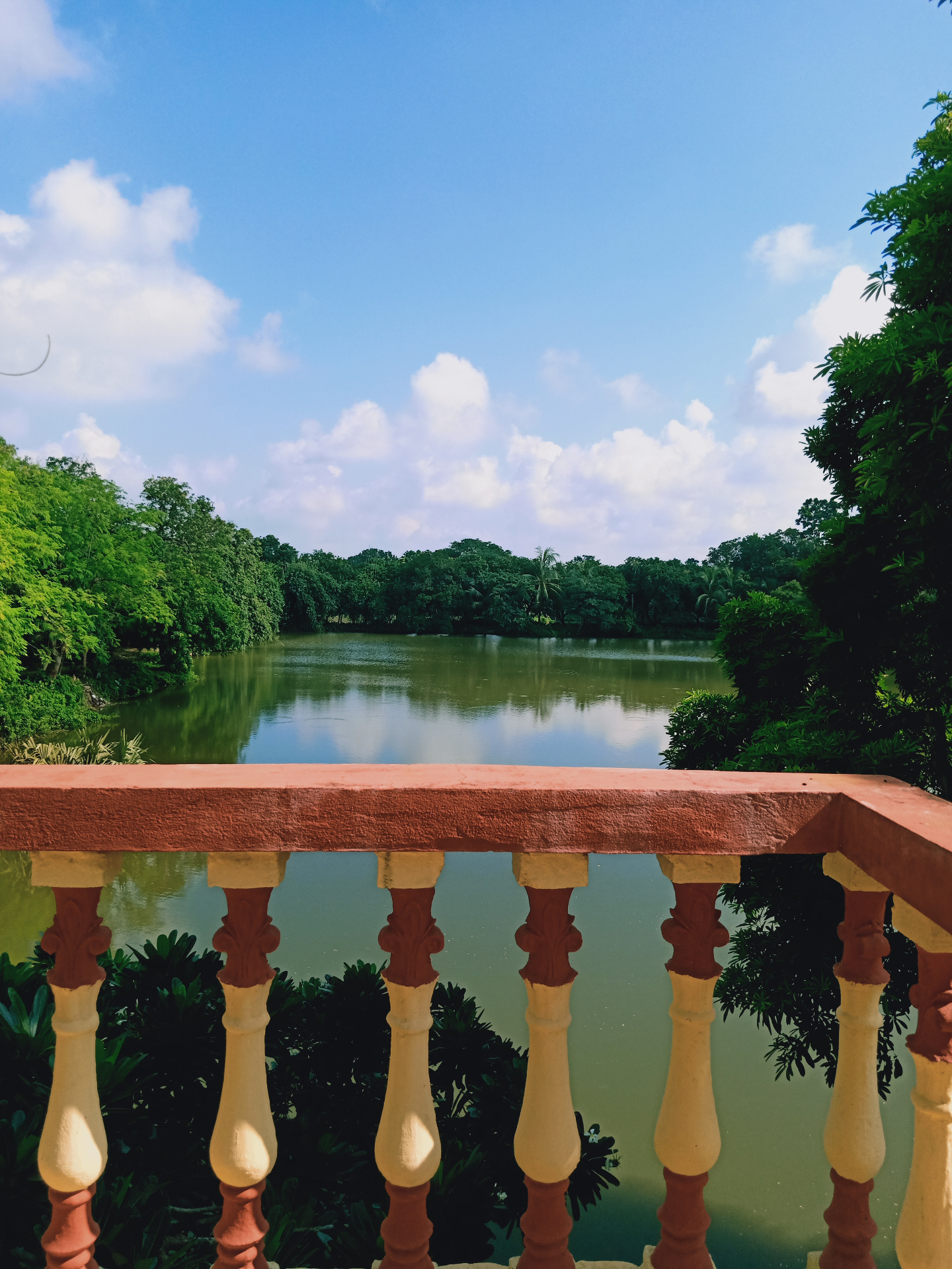 Terrace railing looking over the dighi at Amadpur